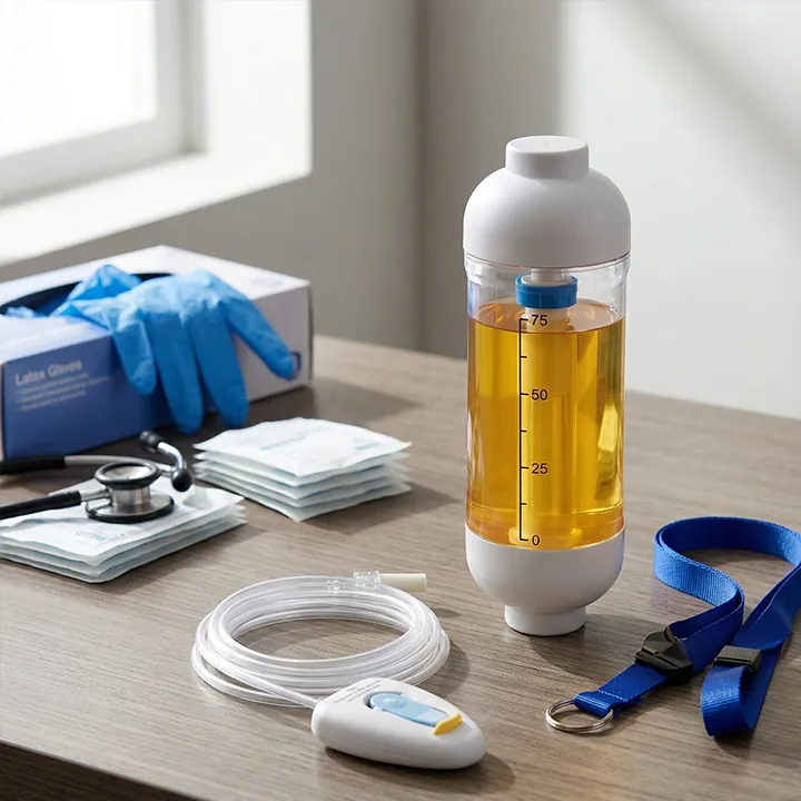 Xero Dolor - bomba de infusión elastomérica con guantes y estetoscopio en consultorio médico Cartagena